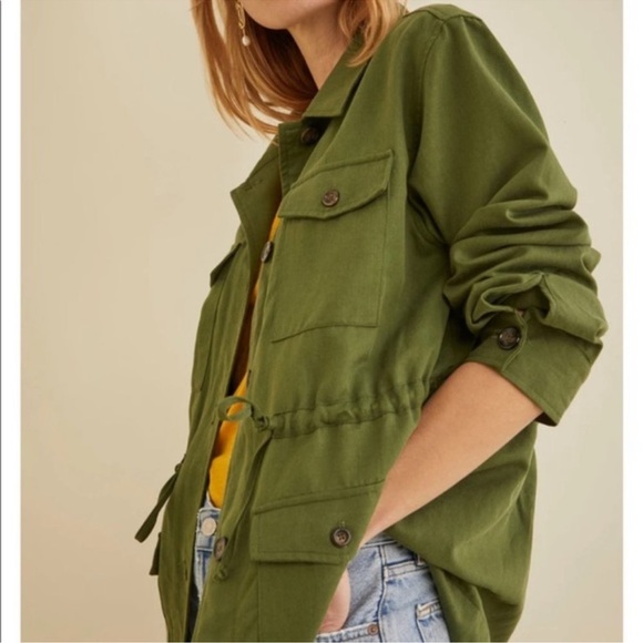 Amour Vert Hathaway Utility Jacket Military Army Green Size Large Linen Blend - Picture 2 of 9